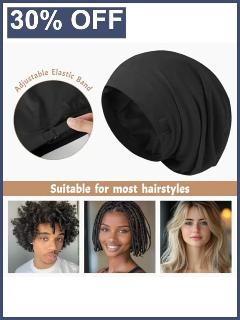 Satin Lined Hair Bonnets 3 Pack Silk Sleep Cap Adjustable Unisex Slouchy